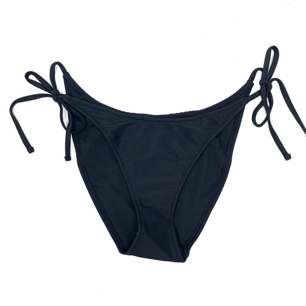 J. Crew Ribbed Curved-waist Cheeky String Bikini Bottom Black Women's Med BE805